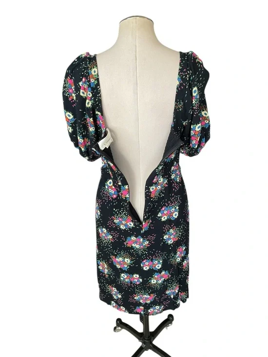 Anthropologie Floral Dress Puff Sleeve Black Mini Fit Flare Size 8 - Picture 5 of 11